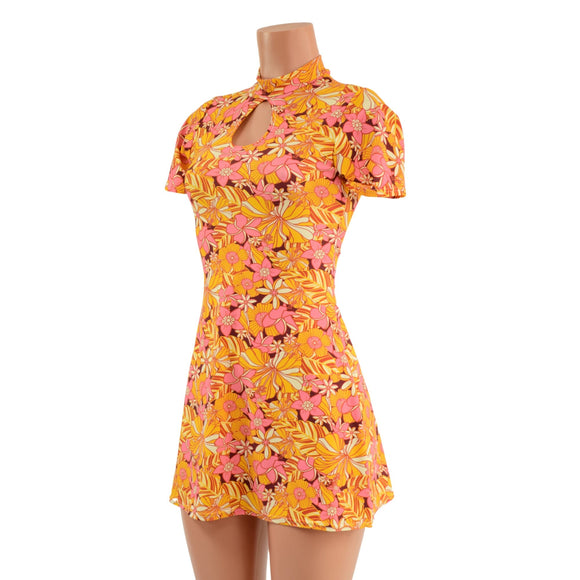Mini A Line Dress with Tee Sleeves and Teardrop Keyhole - Coquetry Clothing