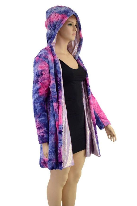 Minky A Line Coat in Razzle Dazzle and Lilac Holographic - Coquetry Clothing