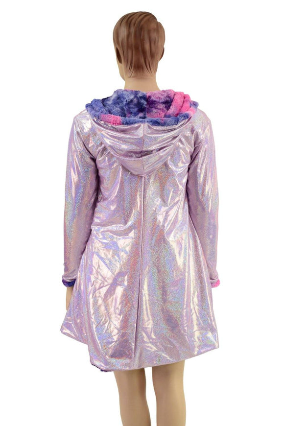 Minky A Line Coat in Razzle Dazzle and Lilac Holographic - Coquetry Clothing
