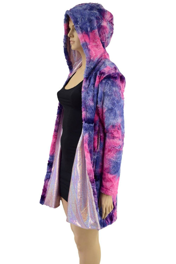 Minky A Line Coat in Razzle Dazzle and Lilac Holographic - Coquetry Clothing