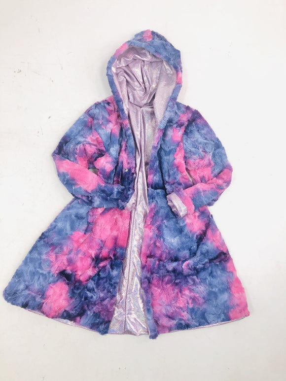 Minky A Line Coat in Razzle Dazzle and Lilac Holographic - Coquetry Clothing