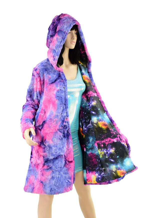Minky A Line Reversible Coat in Razzle Dazzle and Galaxy - Coquetry Clothing
