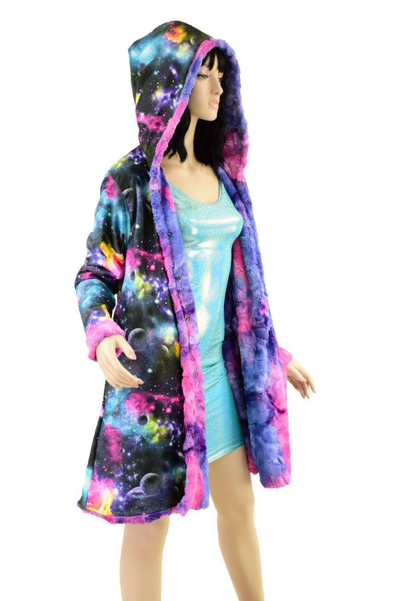 Minky A Line Reversible Coat in Razzle Dazzle and Galaxy - Coquetry Clothing