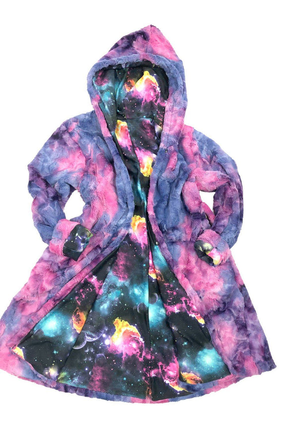 Minky A Line Reversible Coat in Razzle Dazzle and Galaxy - Coquetry Clothing