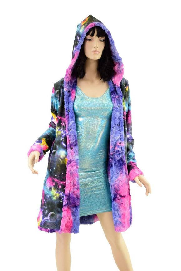 Minky A Line Reversible Coat in Razzle Dazzle and Galaxy - Coquetry Clothing