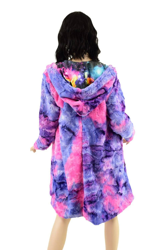 Minky A Line Reversible Coat in Razzle Dazzle and Galaxy - Coquetry Clothing