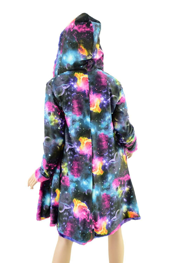 Minky A Line Reversible Coat in Razzle Dazzle and Galaxy - Coquetry Clothing