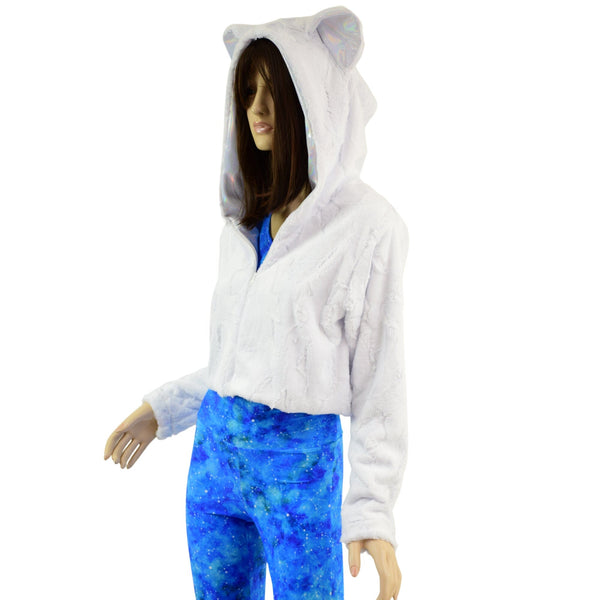 Minky Faux Fur Bear Ear Crop Jacket - 2