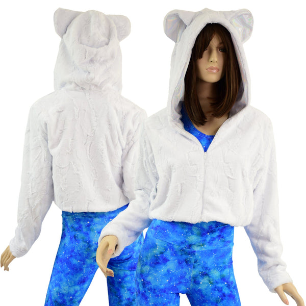 Minky Faux Fur Bear Ear Crop Jacket - 1