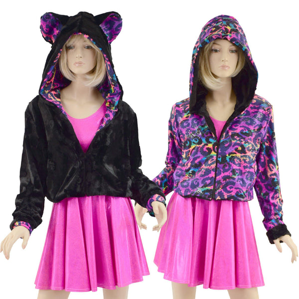 Minky Faux Fur Bear Ear Crop Jacket - 9