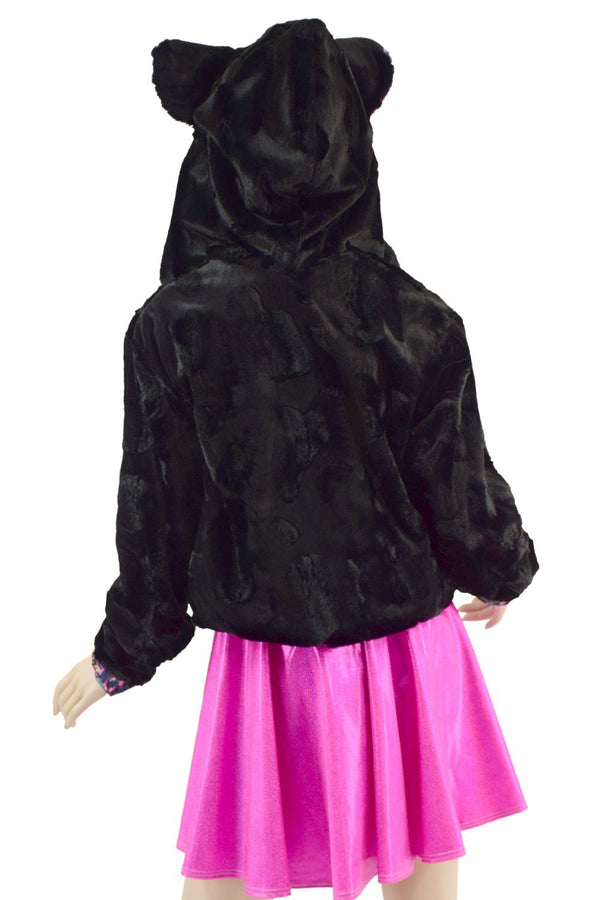 Minky Faux Fur Bear Ear Crop Jacket - 8