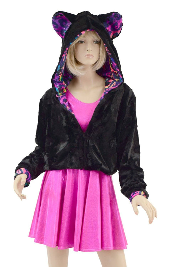 Minky Faux Fur Bear Ear Crop Jacket - 1