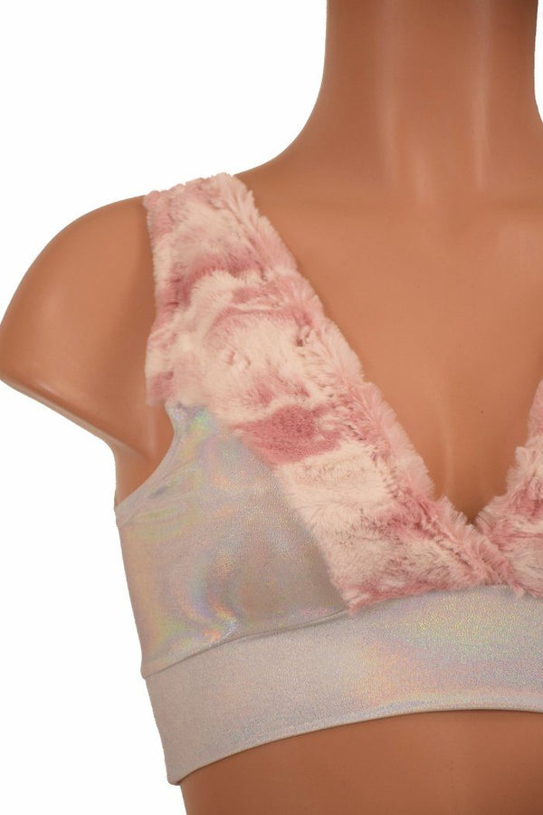 Minky Faux Fur Trimmed Starlette Bralette - 5