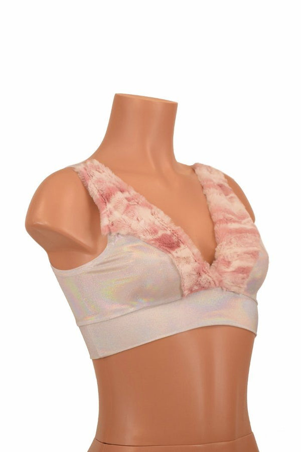 Minky Faux Fur Trimmed Starlette Bralette - 1