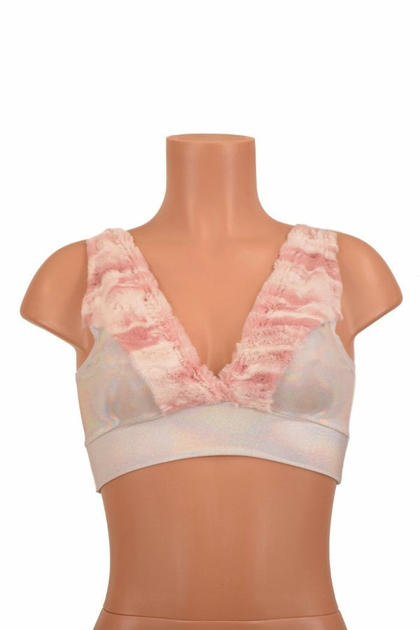 Minky Faux Fur Trimmed Starlette Bralette - 4