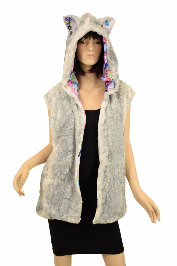 Minky Long Vest with Zipper and Kitty Ears - Coquetry Clothing