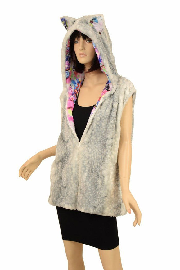 Minky Long Vest with Zipper and Kitty Ears - Coquetry Clothing
