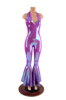Monroe Halter Bell Bottom Flare Catsuit in Plumeria - Coquetry Clothing