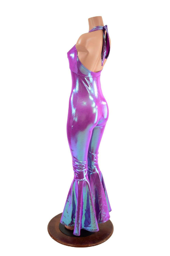 Monroe Halter Bell Bottom Flare Catsuit in Plumeria - Coquetry Clothing
