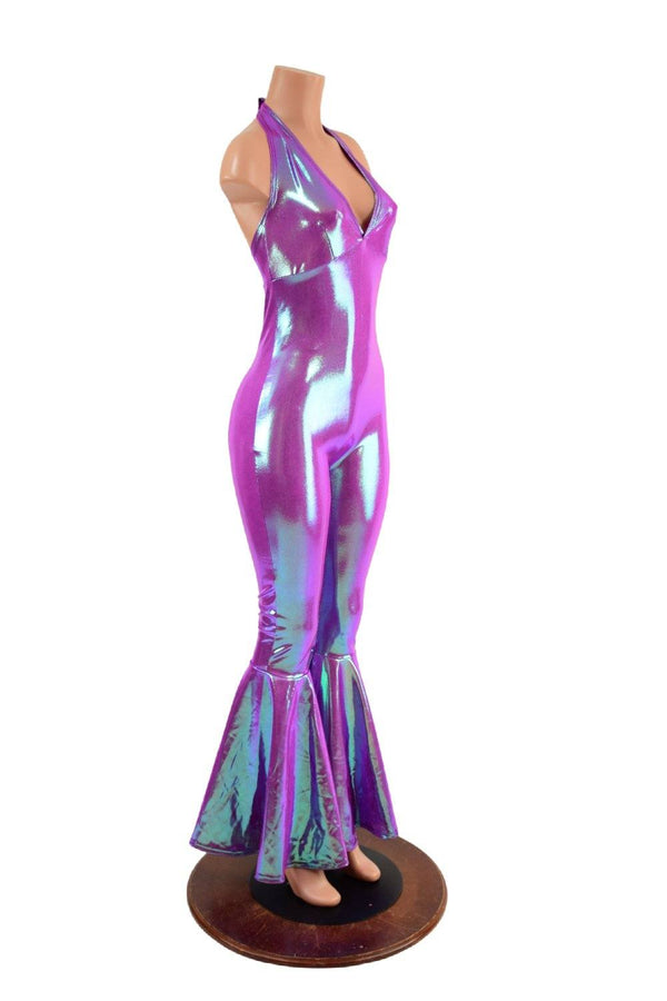 Monroe Halter Bell Bottom Flare Catsuit in Plumeria - 3