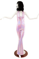 Monroe Halter Catsuit with Solar Flare Leg in Lilac Holographic - Coquetry Clothing