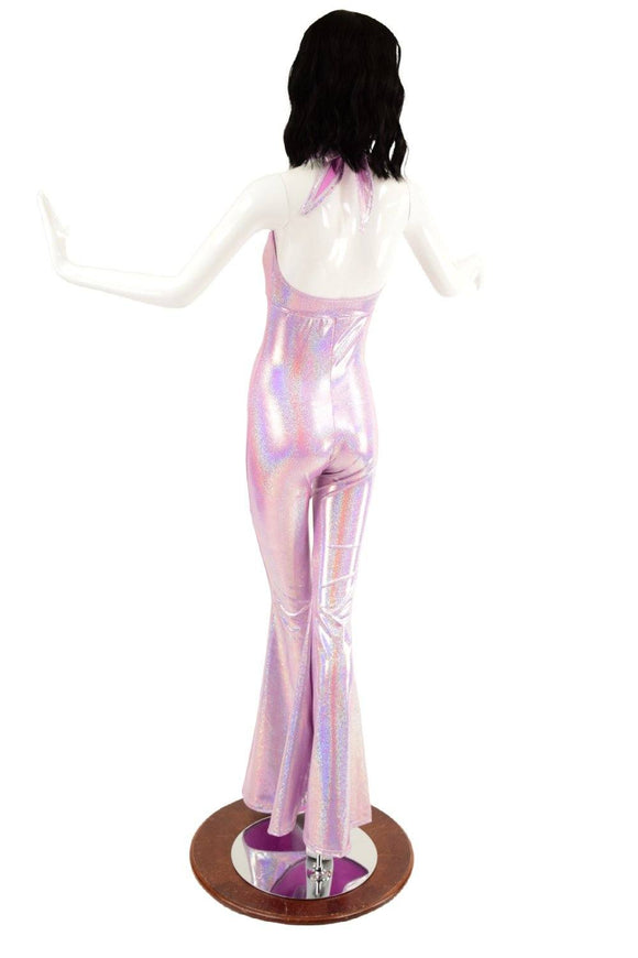 Monroe Halter Catsuit with Solar Flare Leg in Lilac Holographic - Coquetry Clothing