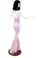 Monroe Halter Catsuit with Solar Flare Leg in Lilac Holographic - Coquetry Clothing