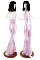 Monroe Halter Catsuit with Solar Flare Leg in Lilac Holographic - Coquetry Clothing