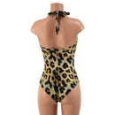 Monroe Style Halter Romper with Siren Cut Leg in Leopard Print - Coquetry Clothing