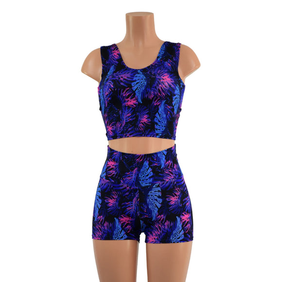 Moonlight Monstera High Waist Shorts OR Top READY to SHIP - Coquetry Clothing