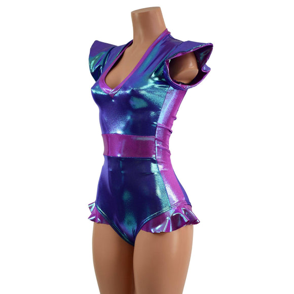 Moonstone and Plumeria Flip Sleeve Paneled Romper - Coquetry Clothing