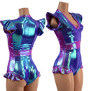 Moonstone and Plumeria Flip Sleeve Paneled Romper - Coquetry Clothing