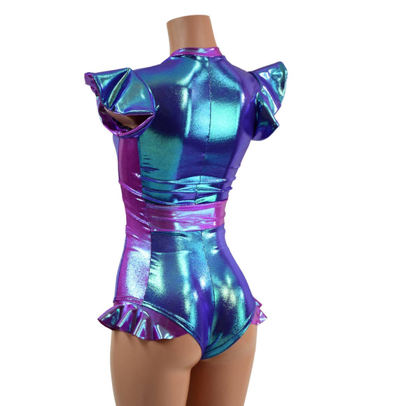 Moonstone and Plumeria Flip Sleeve Paneled Romper - Coquetry Clothing