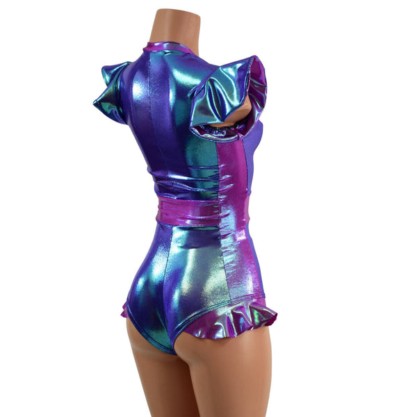 Moonstone and Plumeria Flip Sleeve Paneled Romper - 4