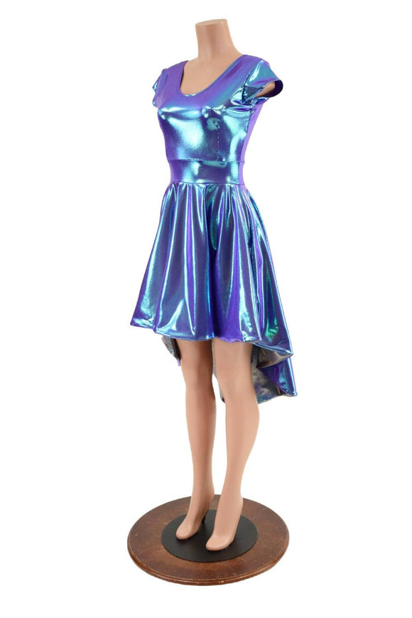Moonstone Hi Lo Skater Dress with Silver Holo Skirt Lining - Coquetry Clothing