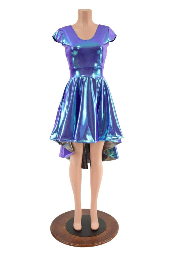 Moonstone Hi Lo Skater Dress with Silver Holo Skirt Lining - Coquetry Clothing
