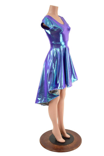 Moonstone Hi Lo Skater Dress with Silver Holo Skirt Lining - Coquetry Clothing