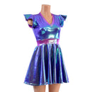 Moonstone Skater Dress with Flip Sleeves and Plumeria Accents - Coquetry Clothing