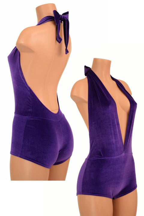 "Josie" Romper in Purple Velvet - Coquetry Clothing