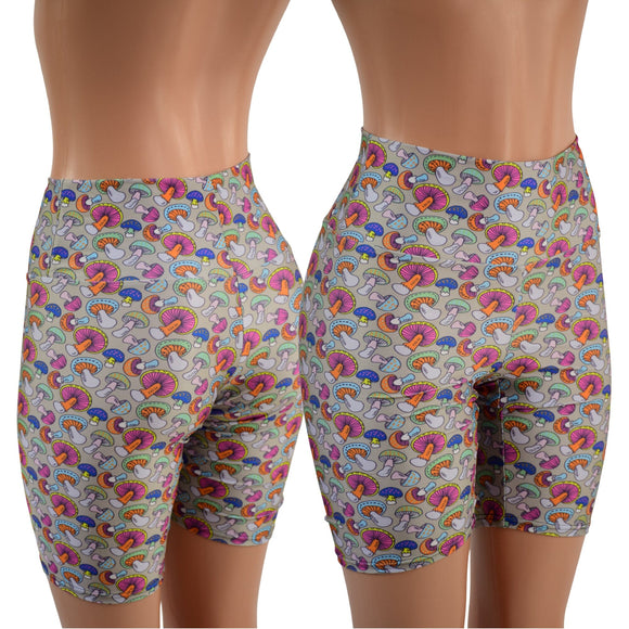 Mushroom Print High Waist Bike Shorts READY to SHIP - Coquetry Clothing