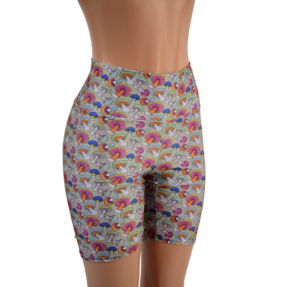 Mushroom Print High Waist Bike Shorts READY to SHIP - Coquetry Clothing
