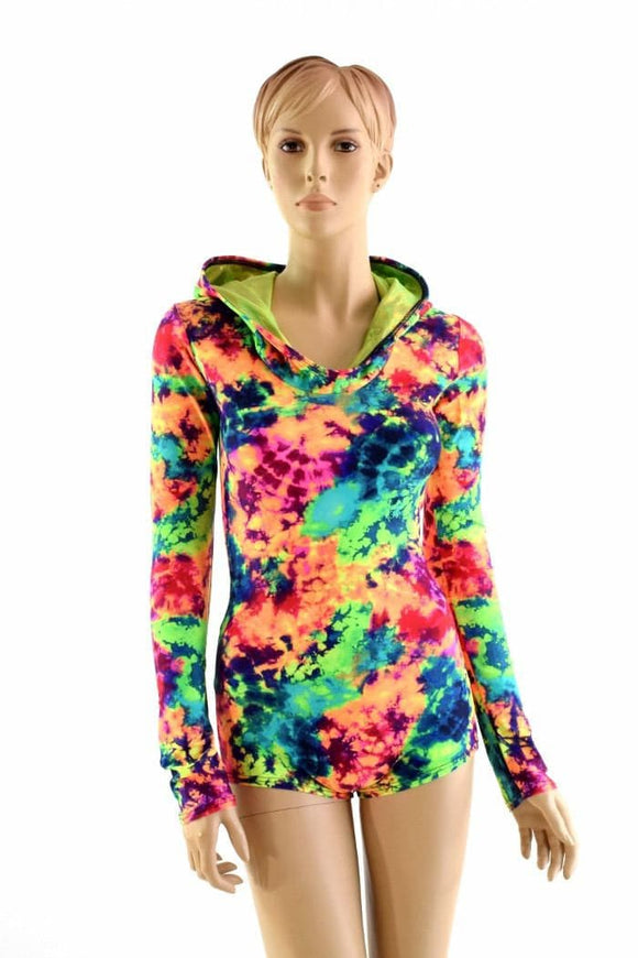Neon Acid Splash Hoodie Romper - Coquetry Clothing