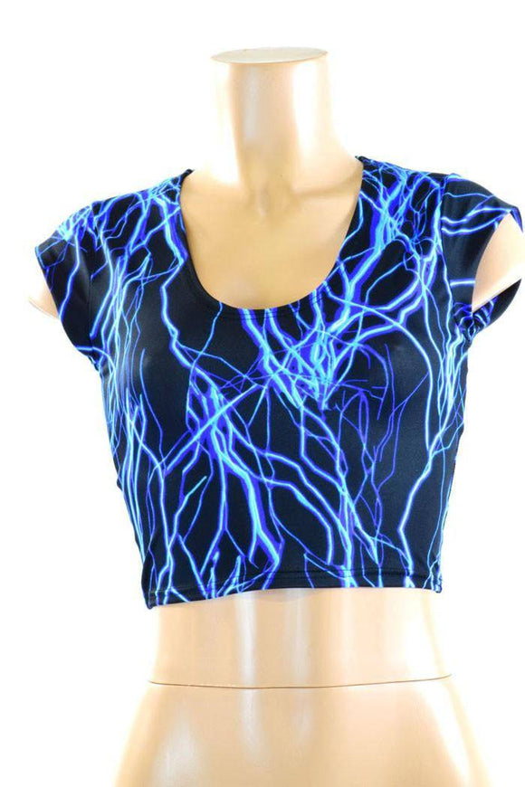 Neon Blue Lightning Cap Sleeve Crop - Coquetry Clothing