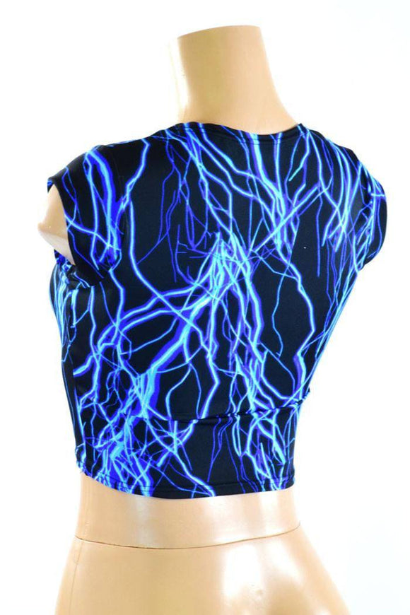 Neon Blue Lightning Cap Sleeve Crop - Coquetry Clothing