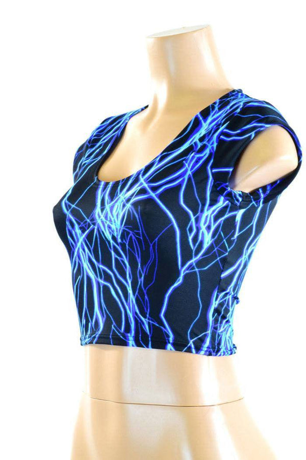 Neon Blue Lightning Cap Sleeve Crop - 3