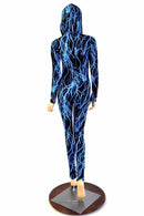 Neon Blue Lightning Hooded Catsuit - Coquetry Clothing