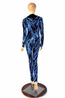 Neon Blue Lightning Hooded Catsuit - Coquetry Clothing