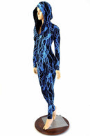 Neon Blue Lightning Hooded Catsuit - Coquetry Clothing