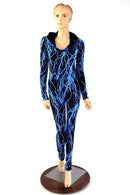 Neon Blue Lightning Hooded Catsuit - Coquetry Clothing