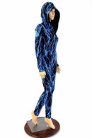 Neon Blue Lightning Hooded Catsuit - Coquetry Clothing